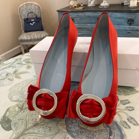 Frances Valentine Shoes - SOLD:  Frances Valentine Frances 2 Red Satin Flats